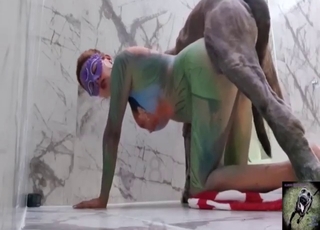 Hot bodysuit gal gets on all fours be expeditious for her dog
